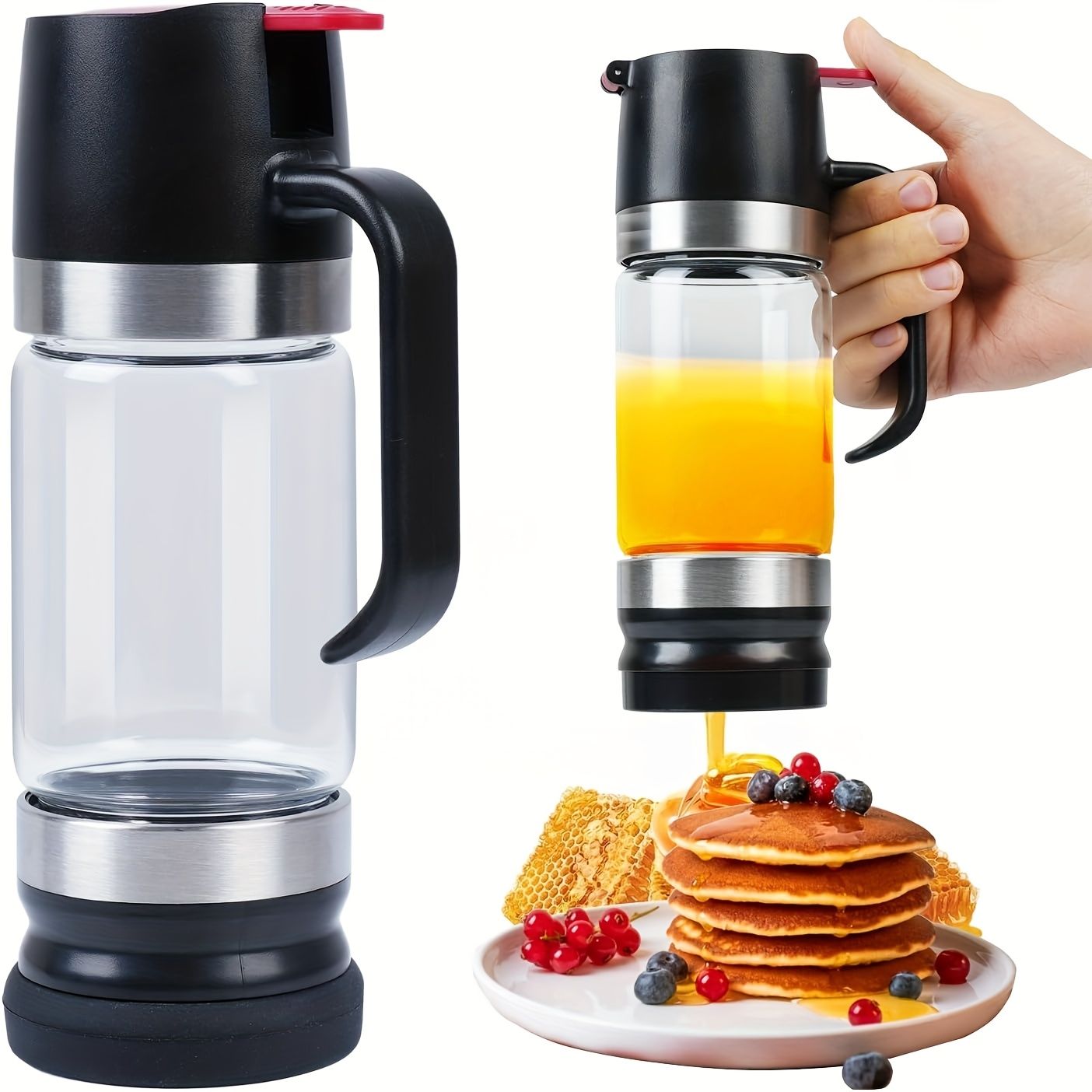 Glass Honey Dispenser, 12Oz Oil Container, Seasoning Jar with Handle, Syrup Dispenser for Coffee Or Tea Yellow β image 2