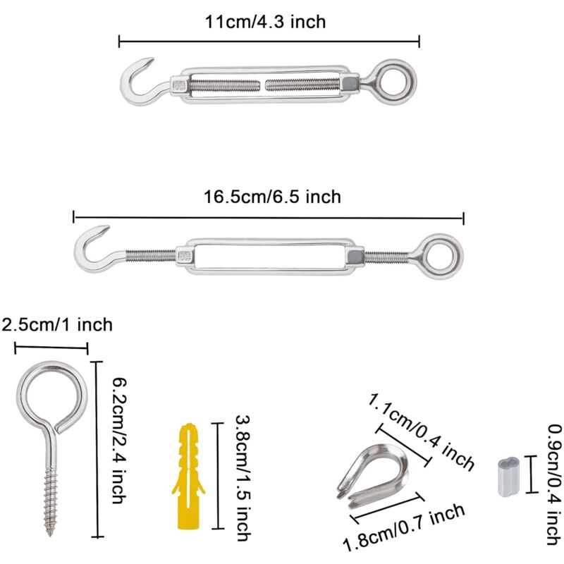Wire ROpe Hanging Kit 2Mm Stainless Steel ROpe 30M With Turnbuckle Eye Screw Aluminum Sleeves Heart Thimble 56 pcs โ image 3