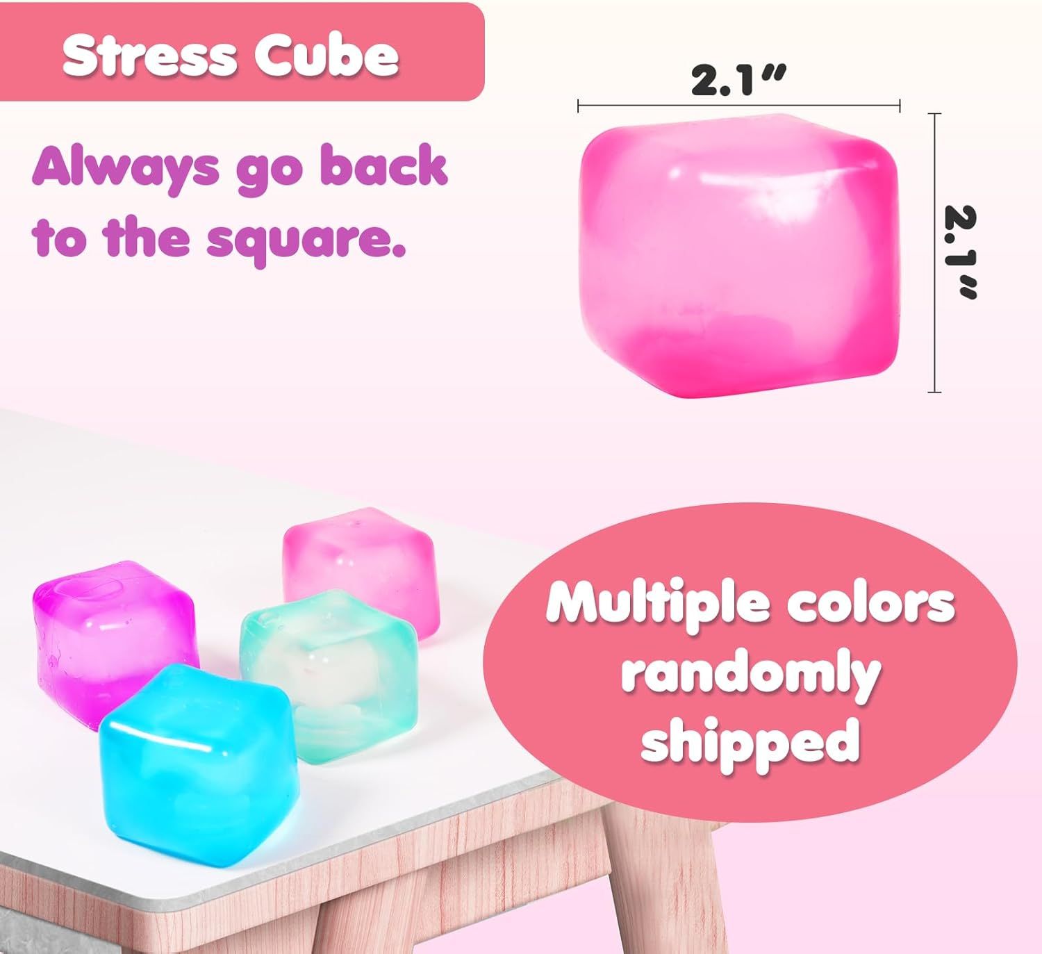 3-Pack Squishy Stress Cube Fidget Toys, Slow Rising Gel Sensory Squeeze Blocks for Anxiety Relief, Quiet Desk Toy for Kids and Adults (Pink Purple Blue) — image 3