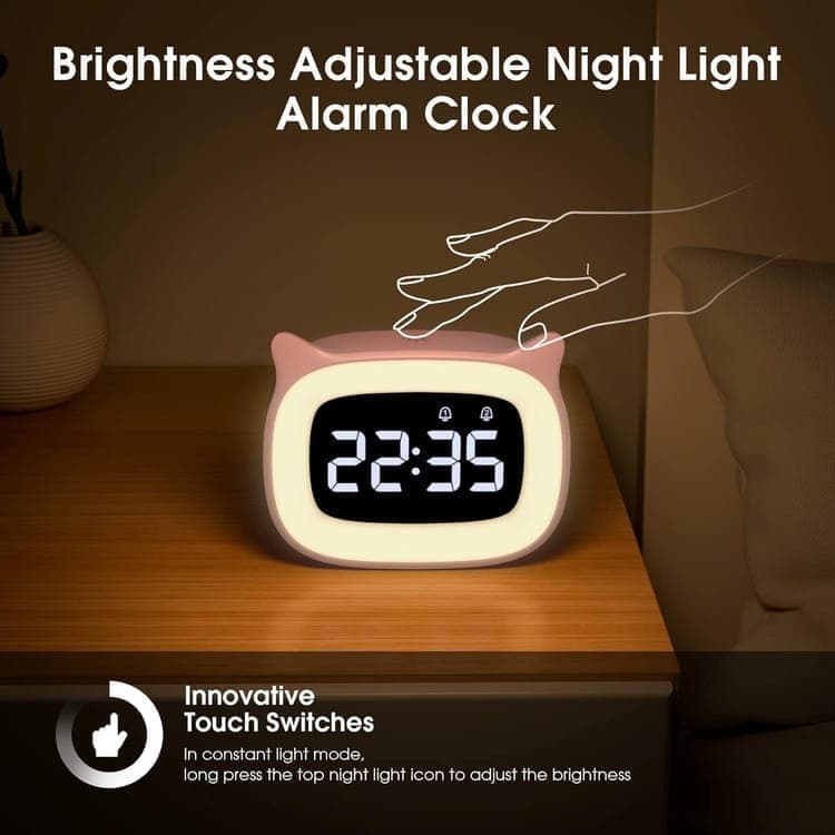 Digital LED Alarm Clock with Silent Operation, 5 Volume Levels, 5-Color Night Light, 18 Natural Sounds, Adjustable Brightness and Snooze Function, Pink — image 6