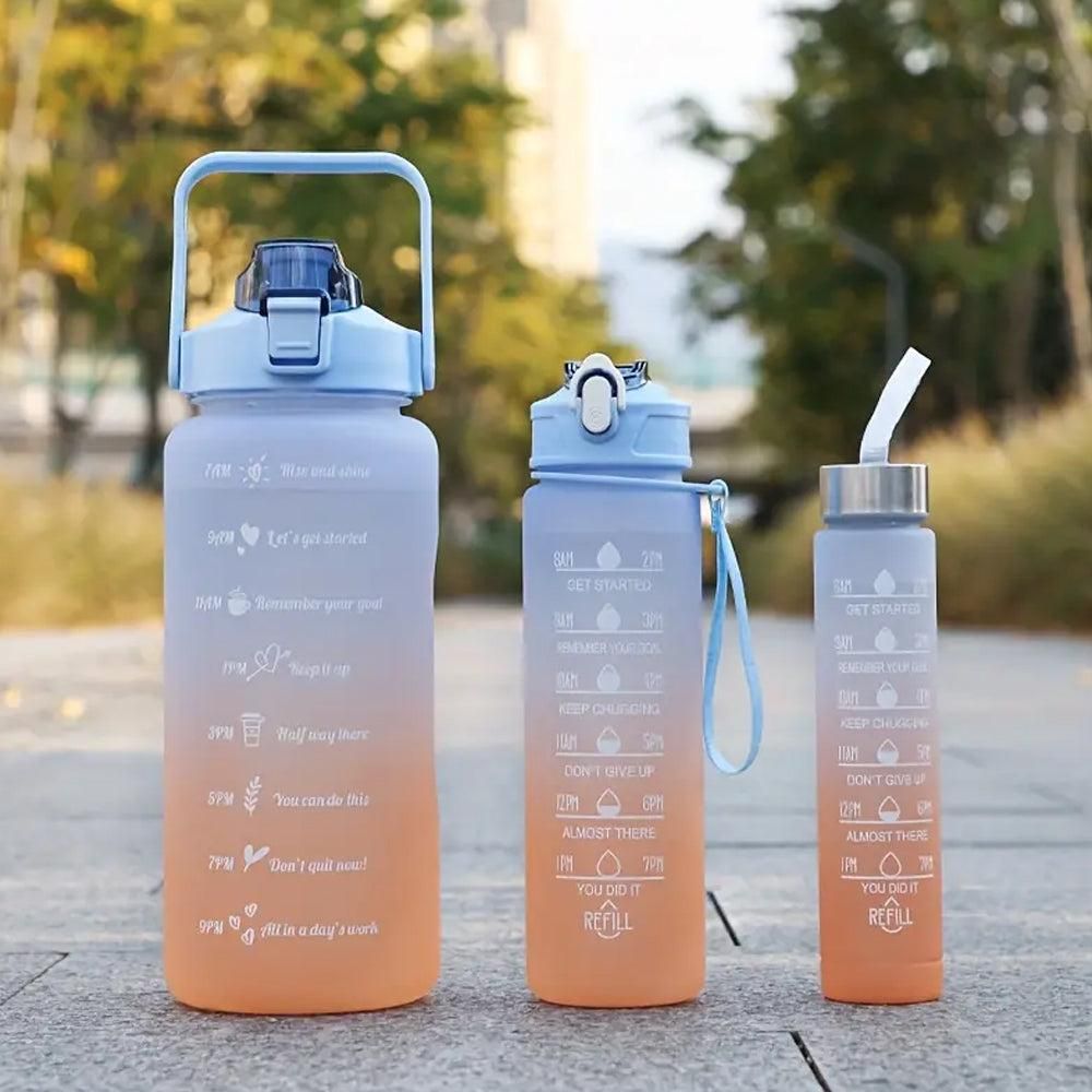 3-Piece Set Gradual-Color Motivational Water Bottles Set Sports Drinking Bottle with Time Markings Orange — image 3