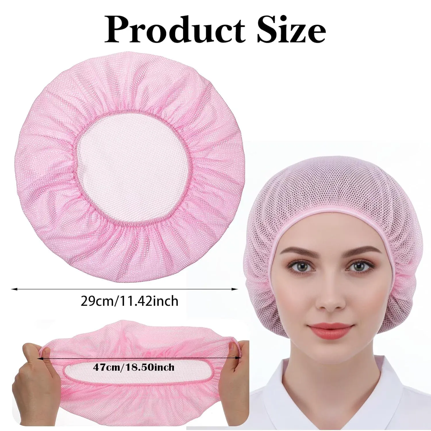 4 Pack Mesh Sleep Bonnets for Women, Breathable Elastic Hair Nets, Pink Blue Orange Black — image 2