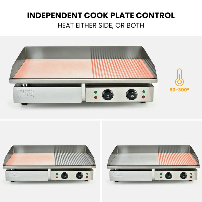 THERMOMATE Commercial Electric Griddle TH-G06, 4400W 73x40cm Half Ribbed Dual Surface โ image 2