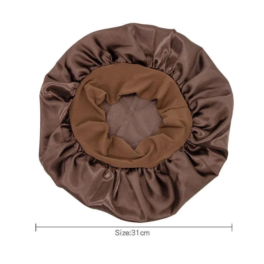 Sleeping Bonnet Hair Wrap Silk Satin Cap Women Elastic Night Soft Hat Headwear - Pink — image 4