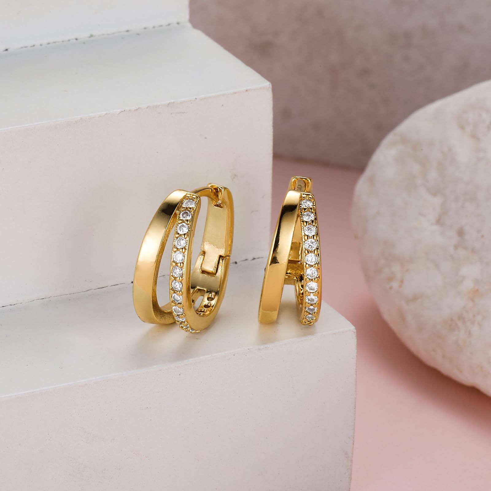 Hoop Earrings for Women, 14K Gold Plated Hoop Earrings Hypoallergenic Cubic Zirconia Earrings Small Hoop Earrings for Women Trendy — image 5