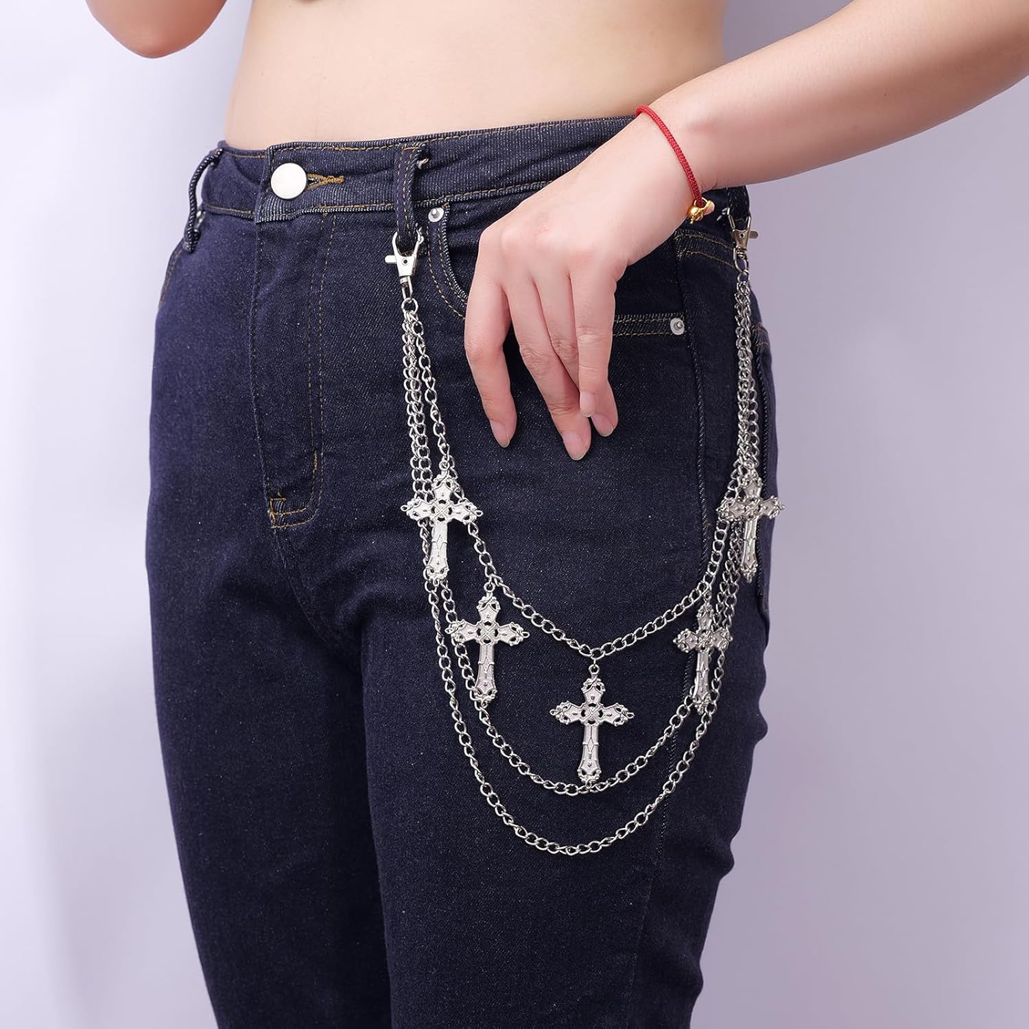Punk Pants Chain - Multi Stacked Layering Cross Charm Chain for Women Men, Gothic Hip Hop Pocket Accessories — image 4