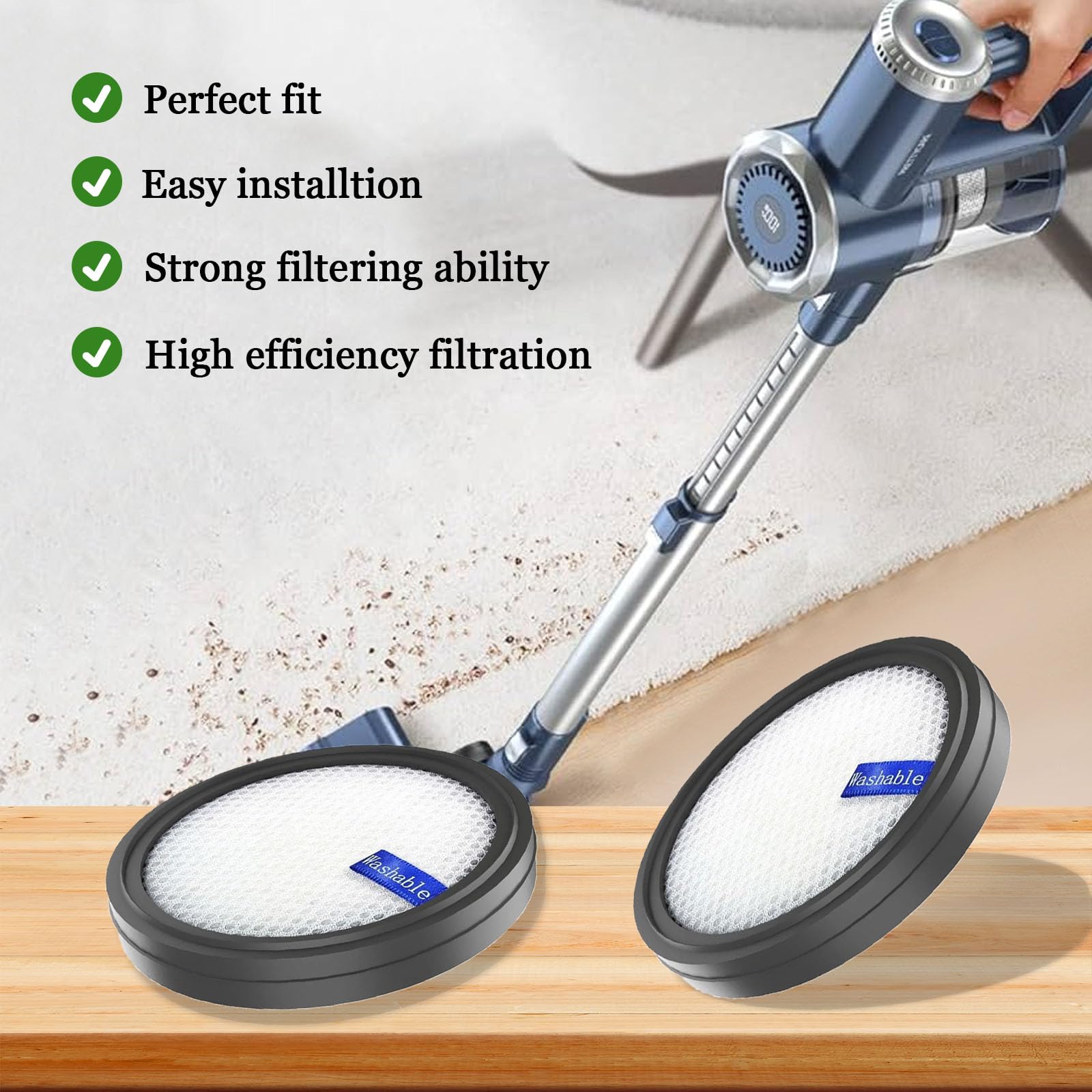 Replacement Filter for PrettyCare W200/W300/W400/P1/P2 Vacuum Cleaner, Washable — image 3