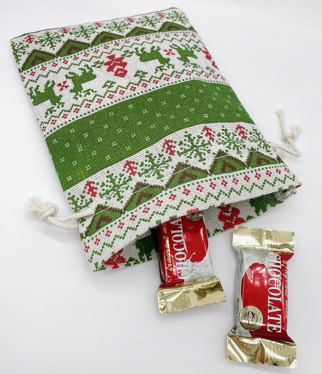 Christmas linen gift bags - 24 pieces - 13x18cm - Christmas decoration for indoors - Reusable - Christmas candy bags with drawstring - Suitable for โ image 4