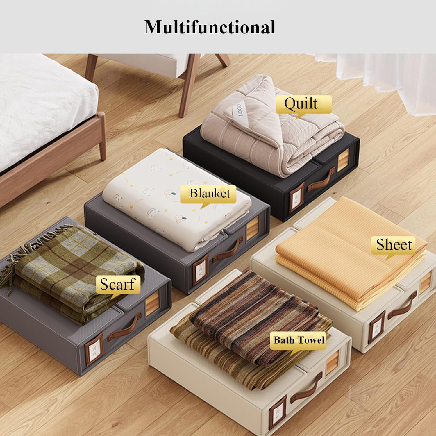 CARLA HOME Bed Sheet Organizer Set of 8 with Handle & Window for Covers, Pillowcases, Blankets, Clothes & Sheets (Grey) — image 5
