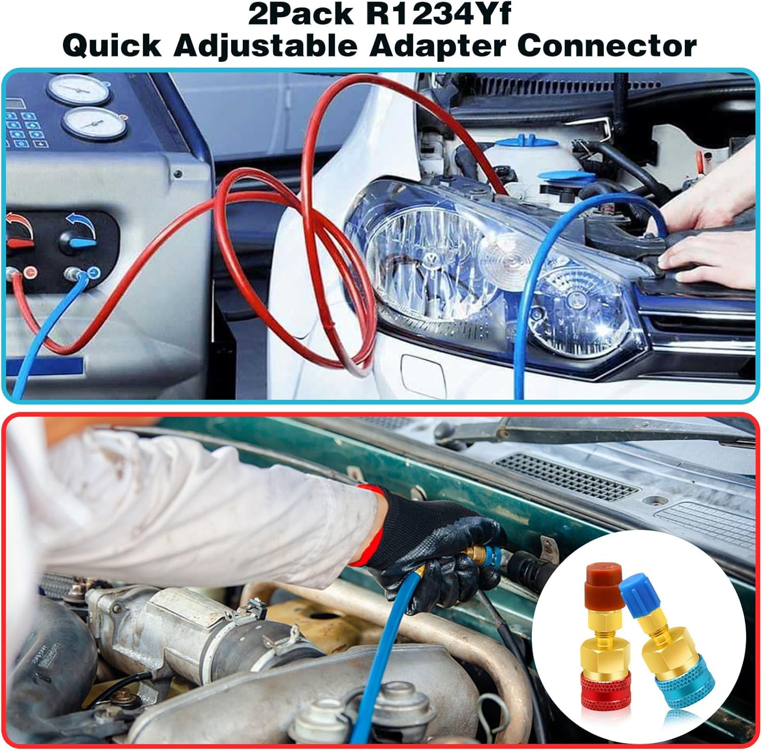 2Pcs R1234yf to R134a Adapter, Quick Couplers Kit R1234yf Refrigerant Recharge Kit, High/Low Side R134a to R1234yf Adapters for R1234yf/R134a Car Ac — image 4