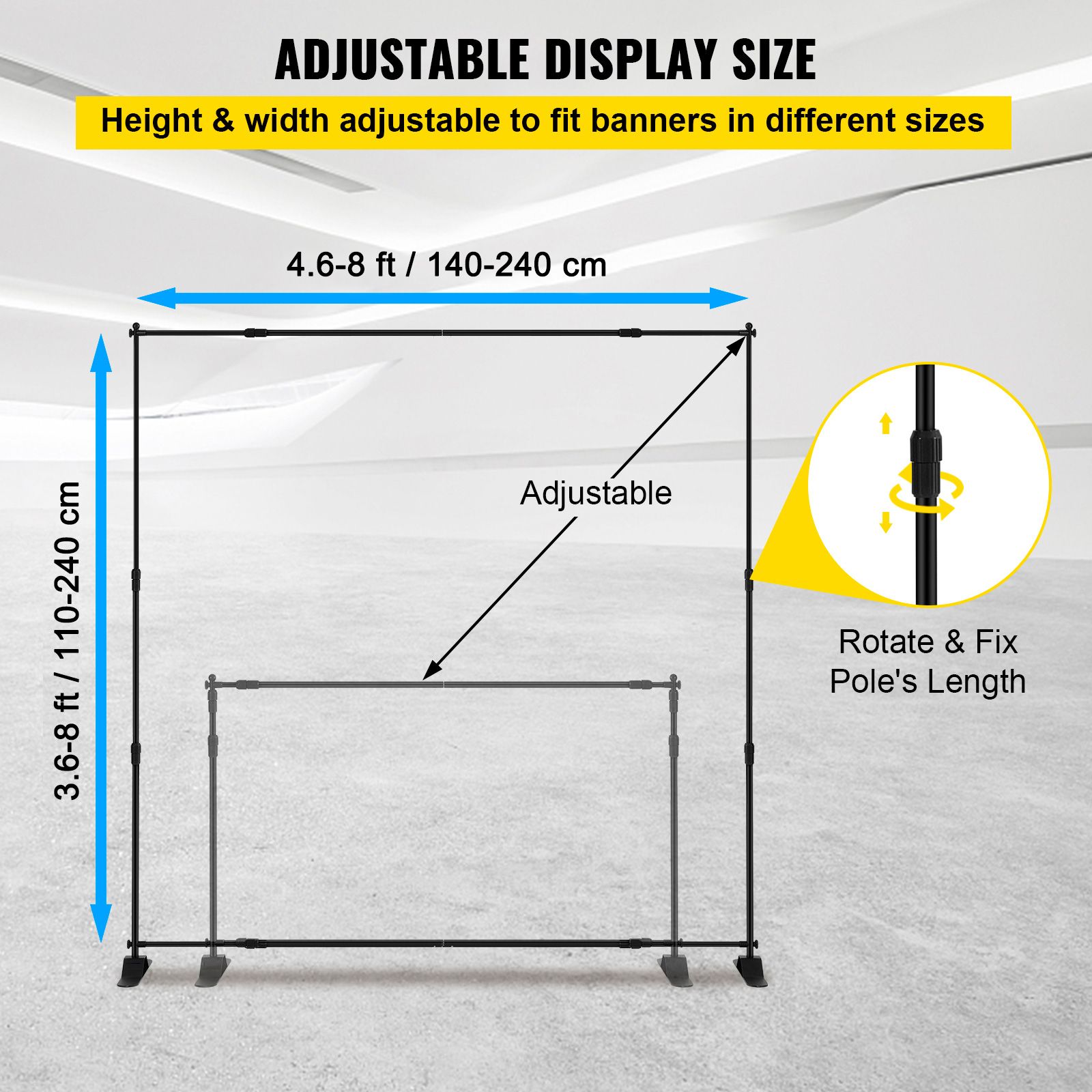 Telescopic Backdrop Banner Stand 8' x 8' Banner Stand Adjustable Step and Repeat Backdrop Banner Stand Retractable Banner Stand with Carrying Bag (8 ft) — image 4