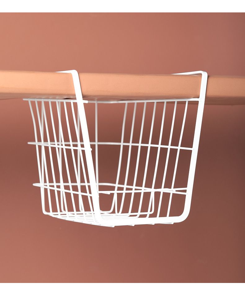1Pc Shelf Metal Basket Under Cabinet Storage Shelf Snack Basket Organizer Bread Basket Wrought Iron Under The Stage White Office