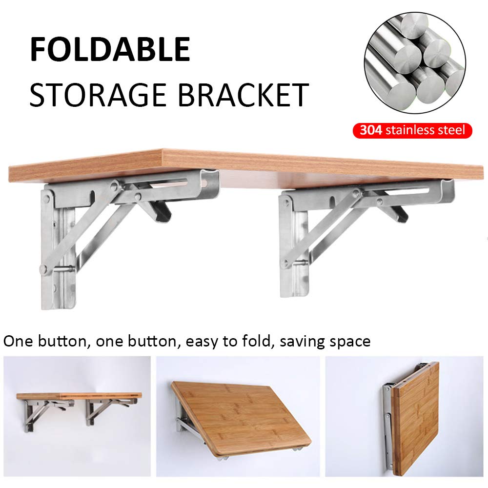 Heavy-Duty Foldable Wall Shelf Brackets – 2-Pack 304 Stainless Steel Triangular Supports with One-Click Release, 550 lb Capacity Each, for Kitchen, Garage, RV — image 5