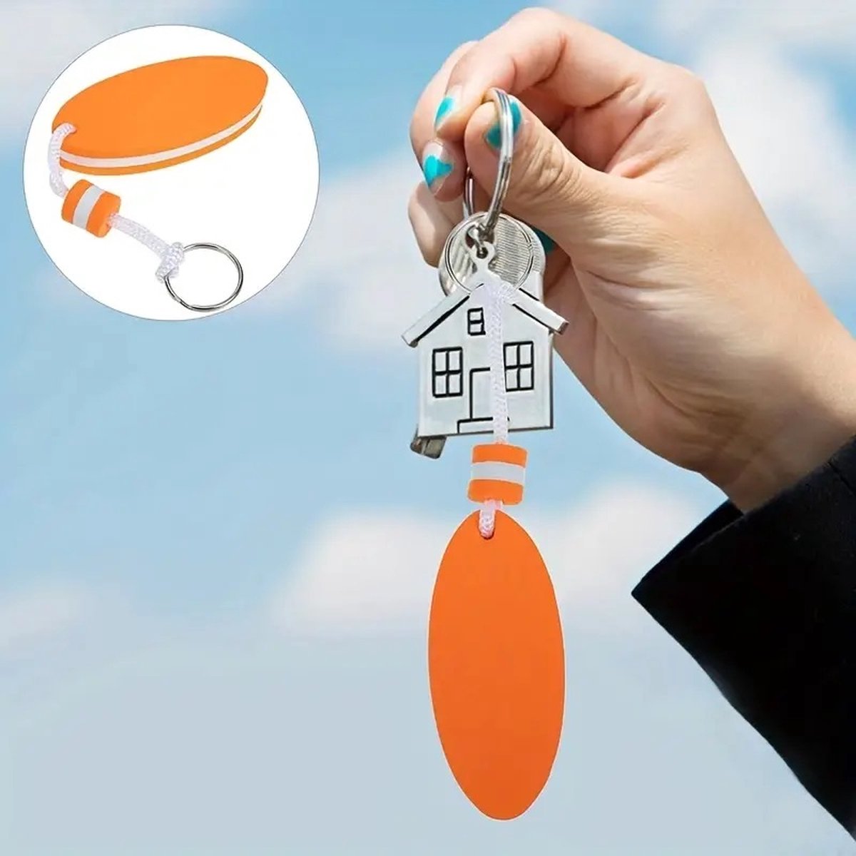 Floating Keychain | EVA Foam | For Large Keyring | Foam | Bumper | Key Float | Oval | Orange — image 5