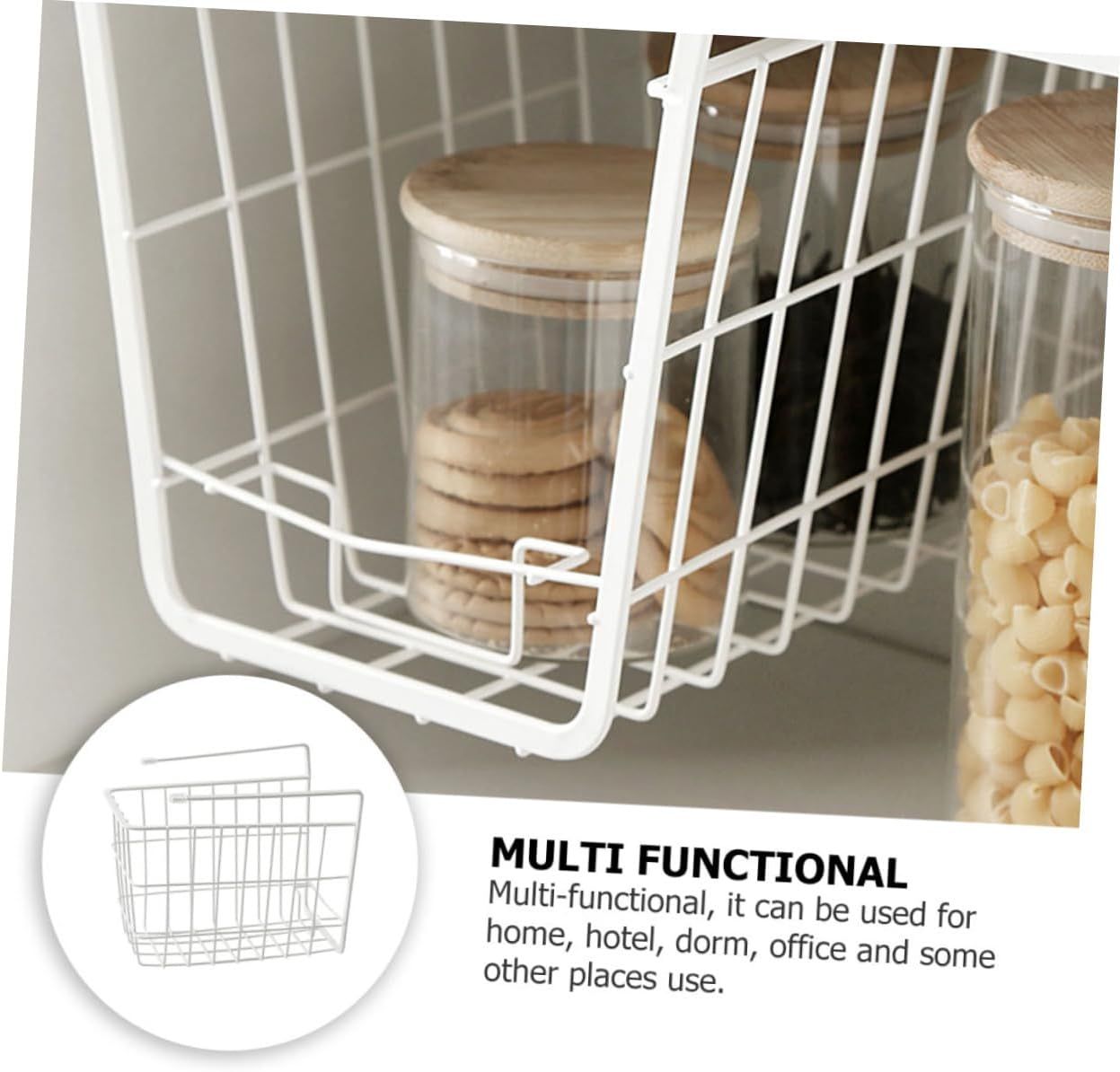 1Pc Shelf Metal Basket Under Cabinet Storage Shelf Snack Basket Organizer Bread Basket Wrought Iron Under The Stage White Office — image 4
