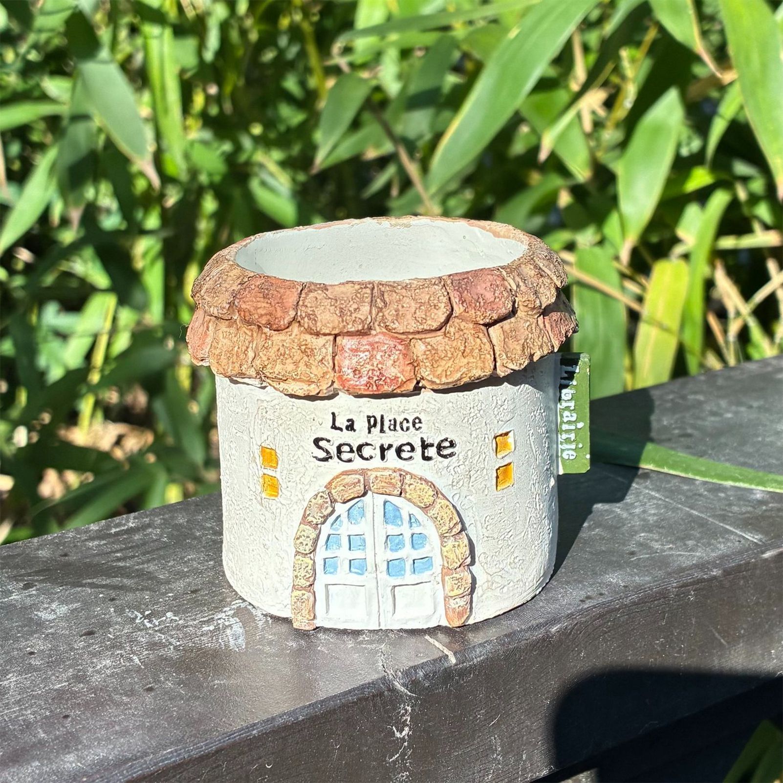 Mini Resin Round Cottage House Planter French Country Style Succulent Pot with Drainage Hole, Rustic Garden Decor for Indoor/Outdoor Desktop, Small — image 3