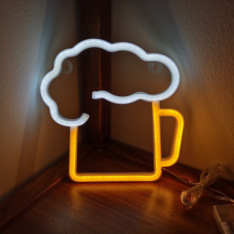 Beer Shaped Neon Signs Summer Decorations, LED Neon Lights for Wall Decor Battery/USB Operated Night Lights Wine Lamp for Bar — image 2
