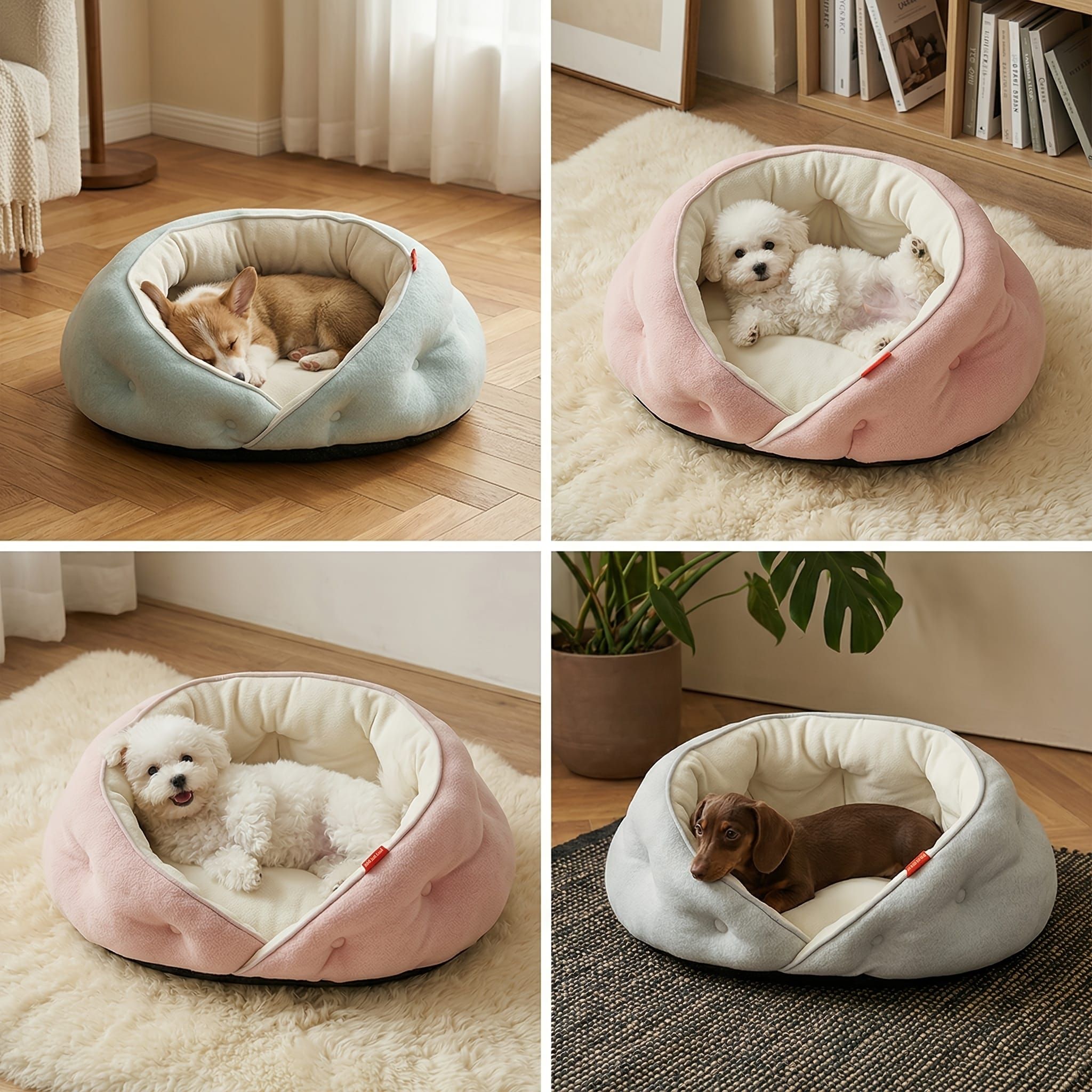 Semi-Enclosed Pet Bed with Plush Comfort and Anti-Slip Base – Ideal for Cats and Small to Medium Dogs Seeking a Cozy, Secure Sleep Spot for All Seasons (L — image 2