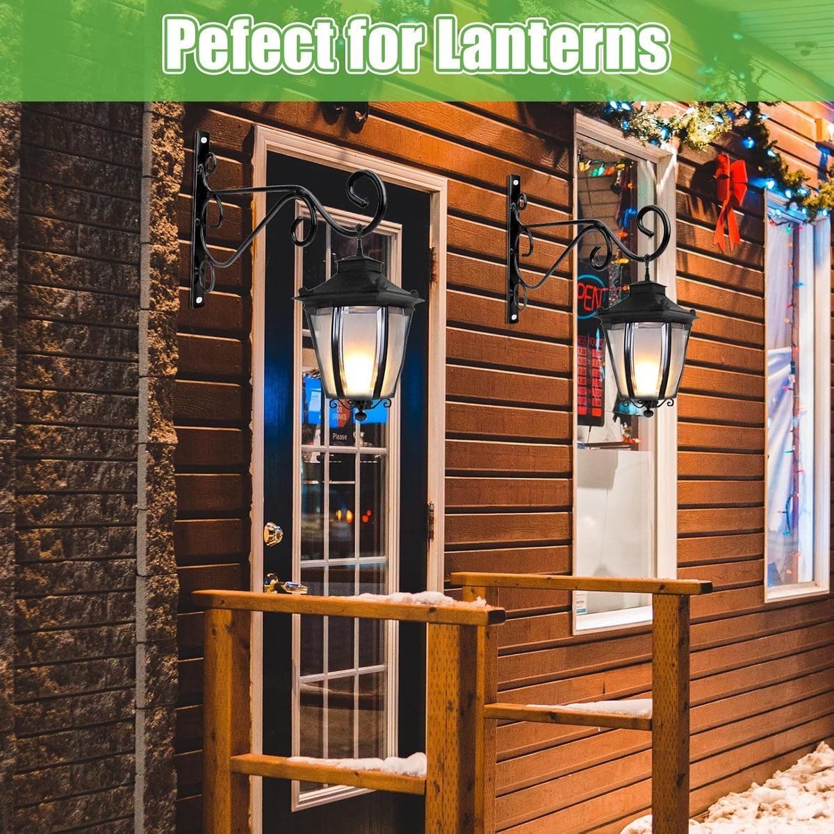 2 Pieces Wall Hook Plant Hook, black plant wall mount, metal brackets for indoor and outdoor use, lanterns and wind chimes Black β image 3