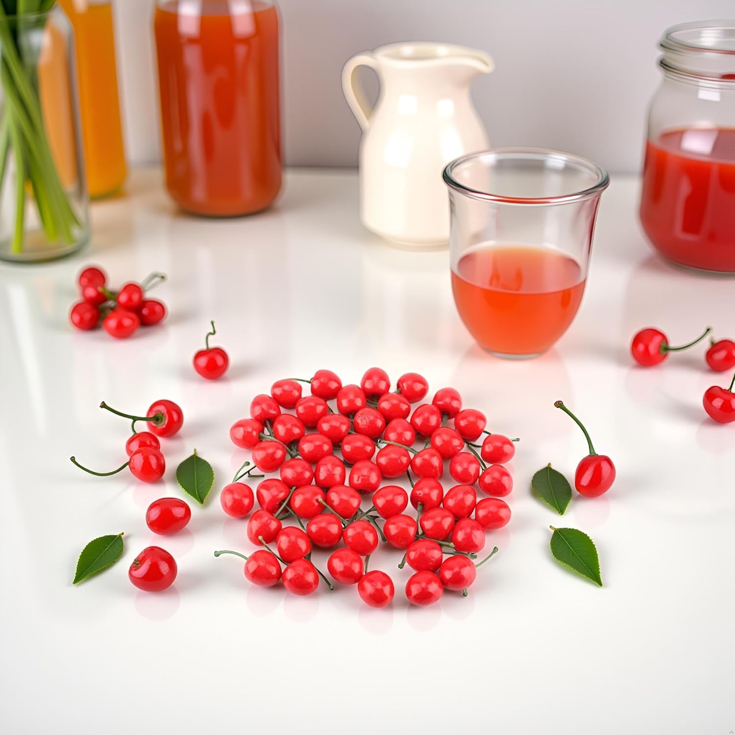 20Pcs Red Artificial Cherries, Realistic/Lifelike Fruit Cherry Ornament, Home Kitchen Party Decoration & Photography Prop, Plastic, 1x1x0.2 inches — image 6