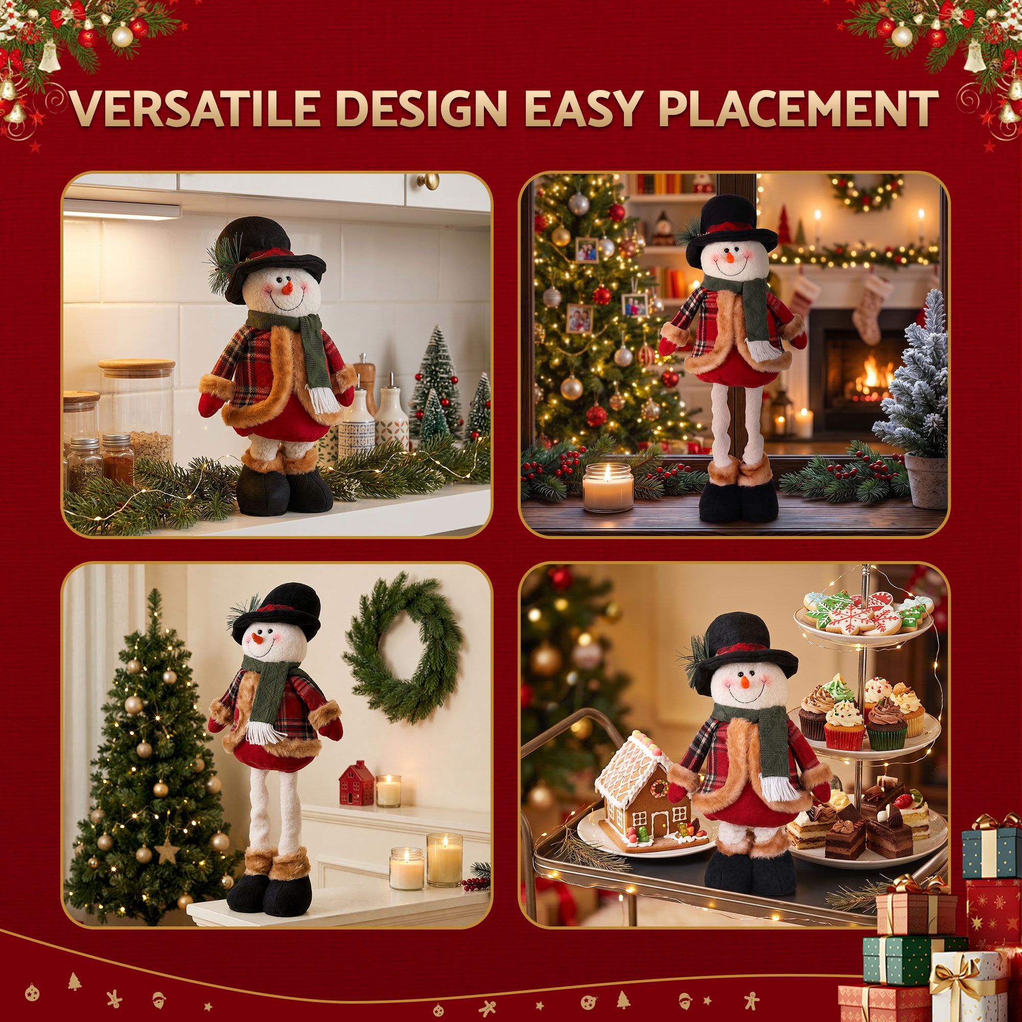 Jingle Jollys Christmas Snowman Ornament 40-56cm Telescopic Tabletop Decoration Doll, Adjustable Length For Tabletop, Window, Mantel, Indoor Holiday Decor — image 6