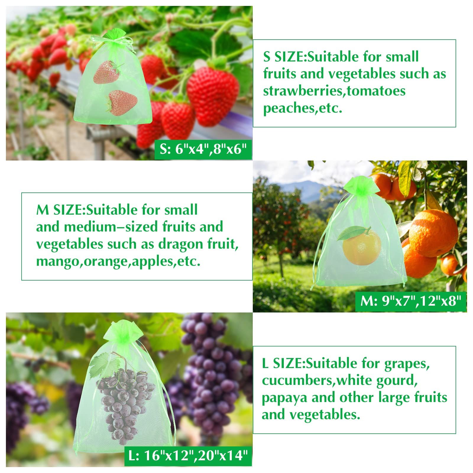 10 Pcs Fruit Protection Bags, Fruit Netting Bags with Drawstring, Garden Fruit Cover Mesh Bag to Protect Plants — image 2