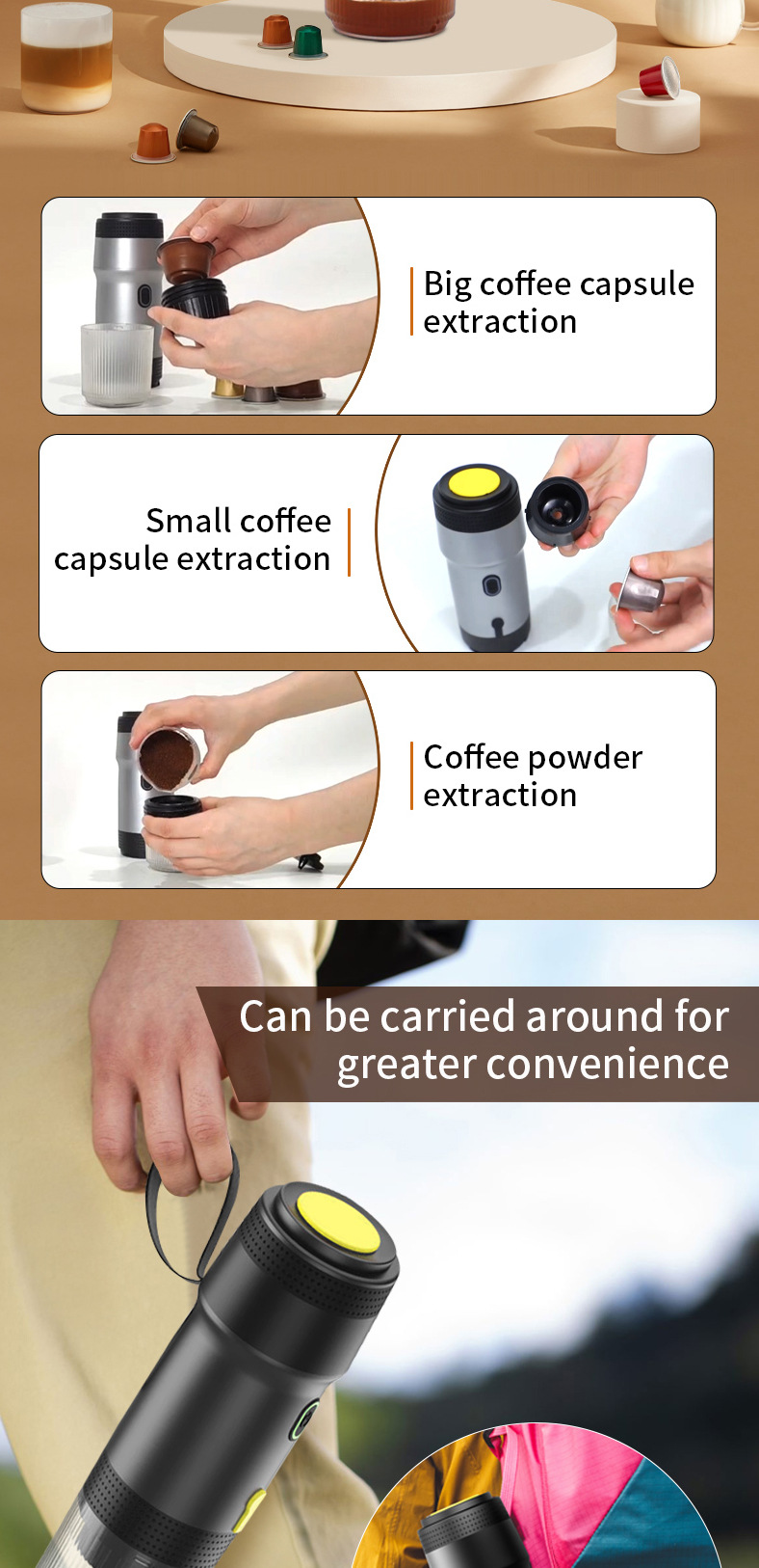 Green 3-in-1 Portable Electric Espresso Maker - Rechargeable Travel Coffee Machine for Capsules & Ground Coffee — image 5