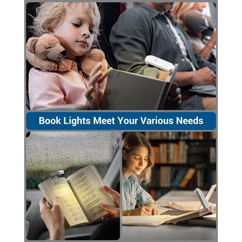 White USB Rechargeable Book Light for Eye-Protection, LED Clip on Portable Bookmark Light easy and convenient — image 2