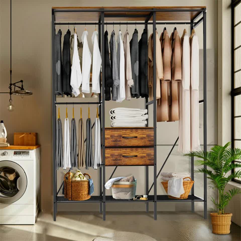 XXXL Large Open Wardrobe Closet - Freestanding Clothes Rail Rack with Curtains (AU) — image 5