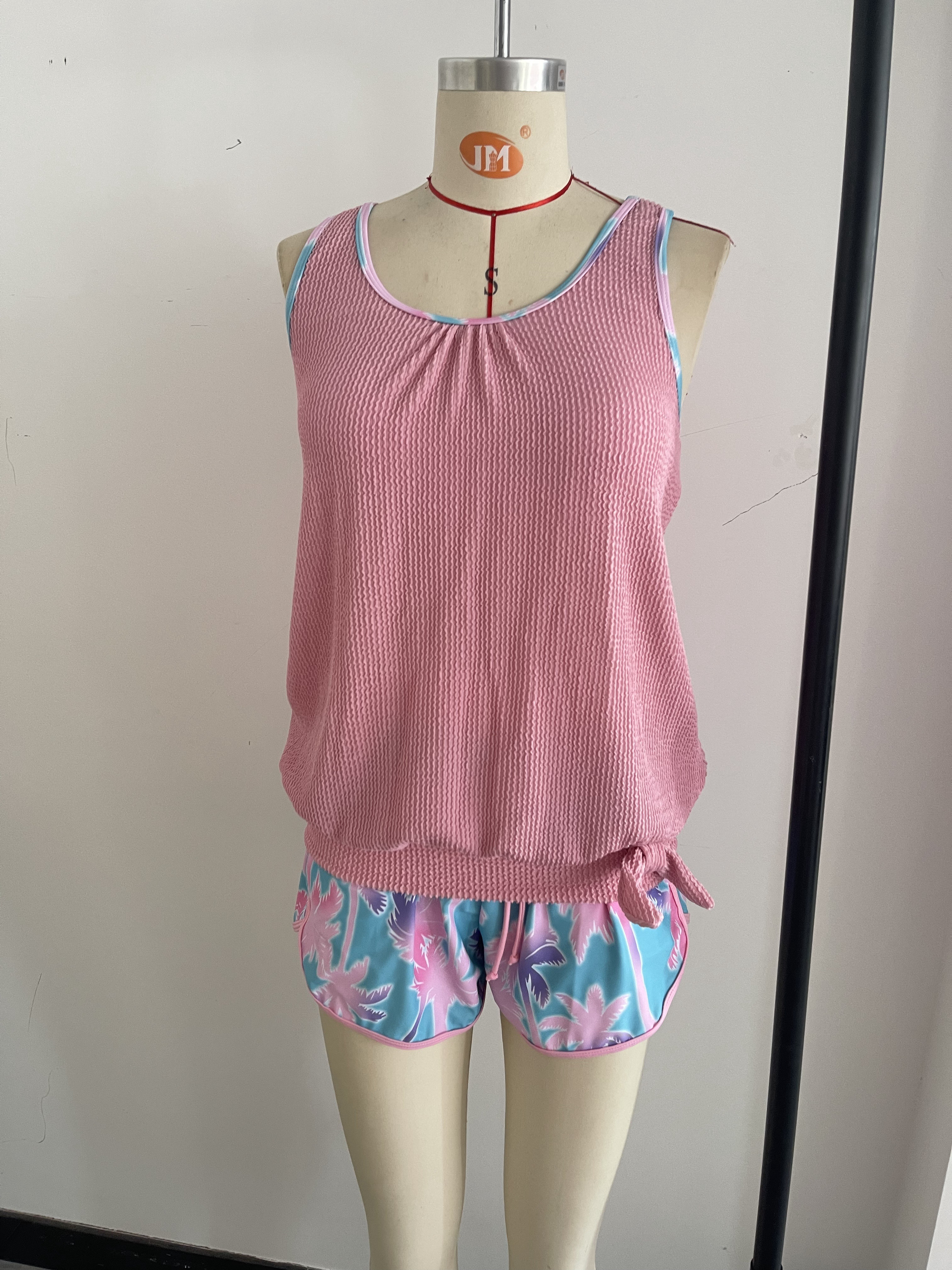 Palm Tree Print Holiday-Style Knit Fabric Two-Piece Swimsuit Size L โ image 3