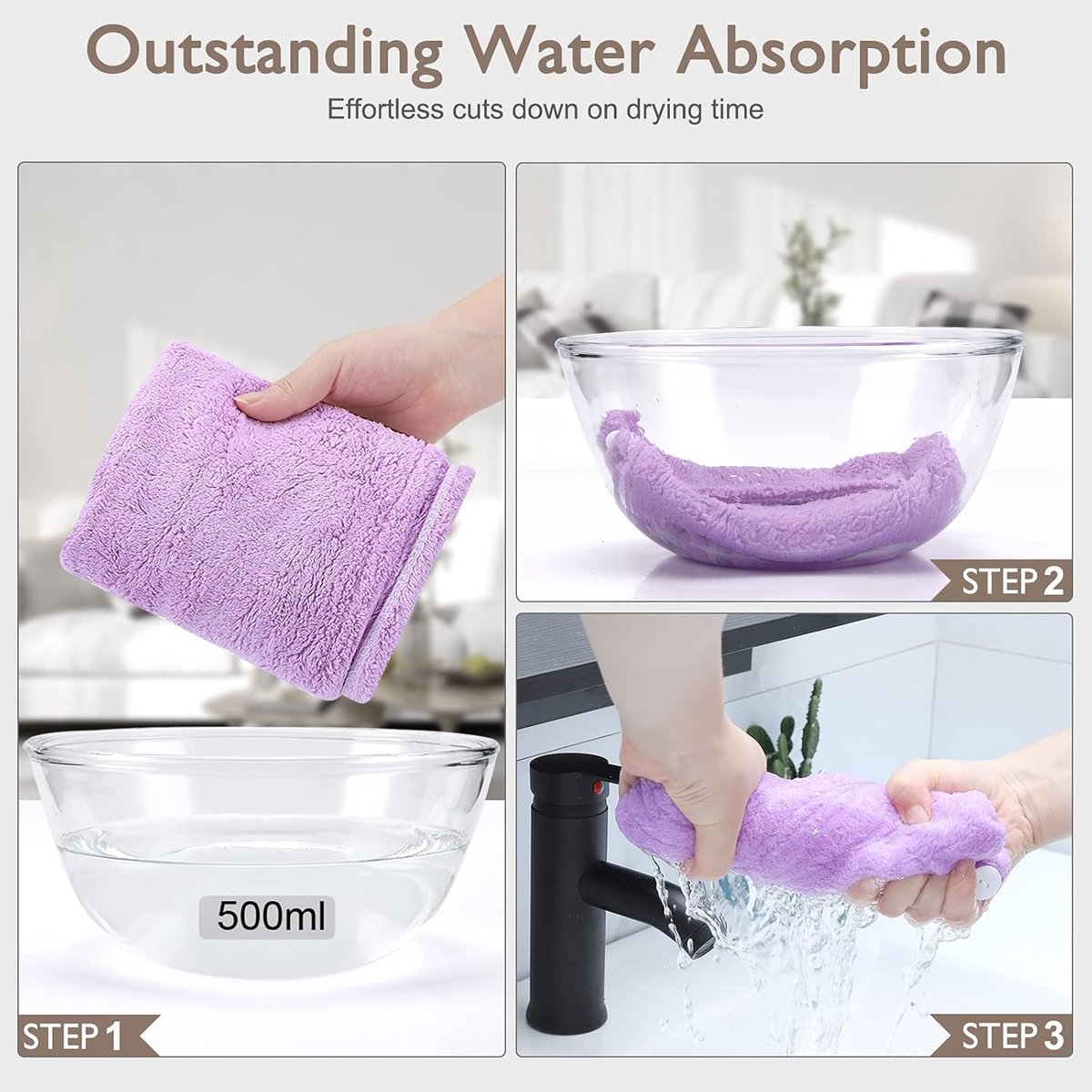 Piece Hair Towel - Microfiber Hair Towel - Head Towel - Quick-Drying Towel - for Women, Men, Children, Quick-Drying Wrap for Curly - Long Hair - Anti-Frizz — image 3