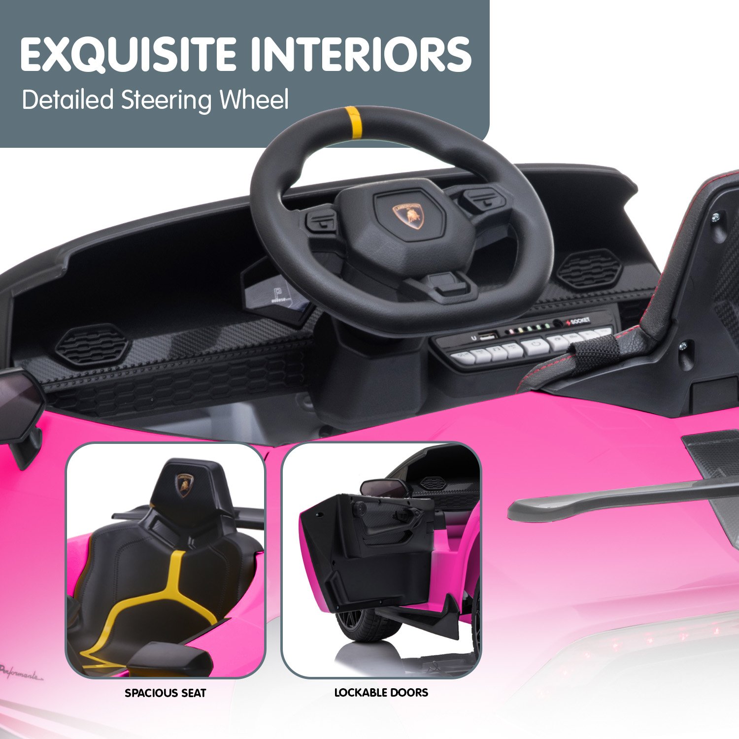Kahuna Lamborghini Performante Kids Electric Ride On Car Remote Control by Kahuna - Pink — image 3