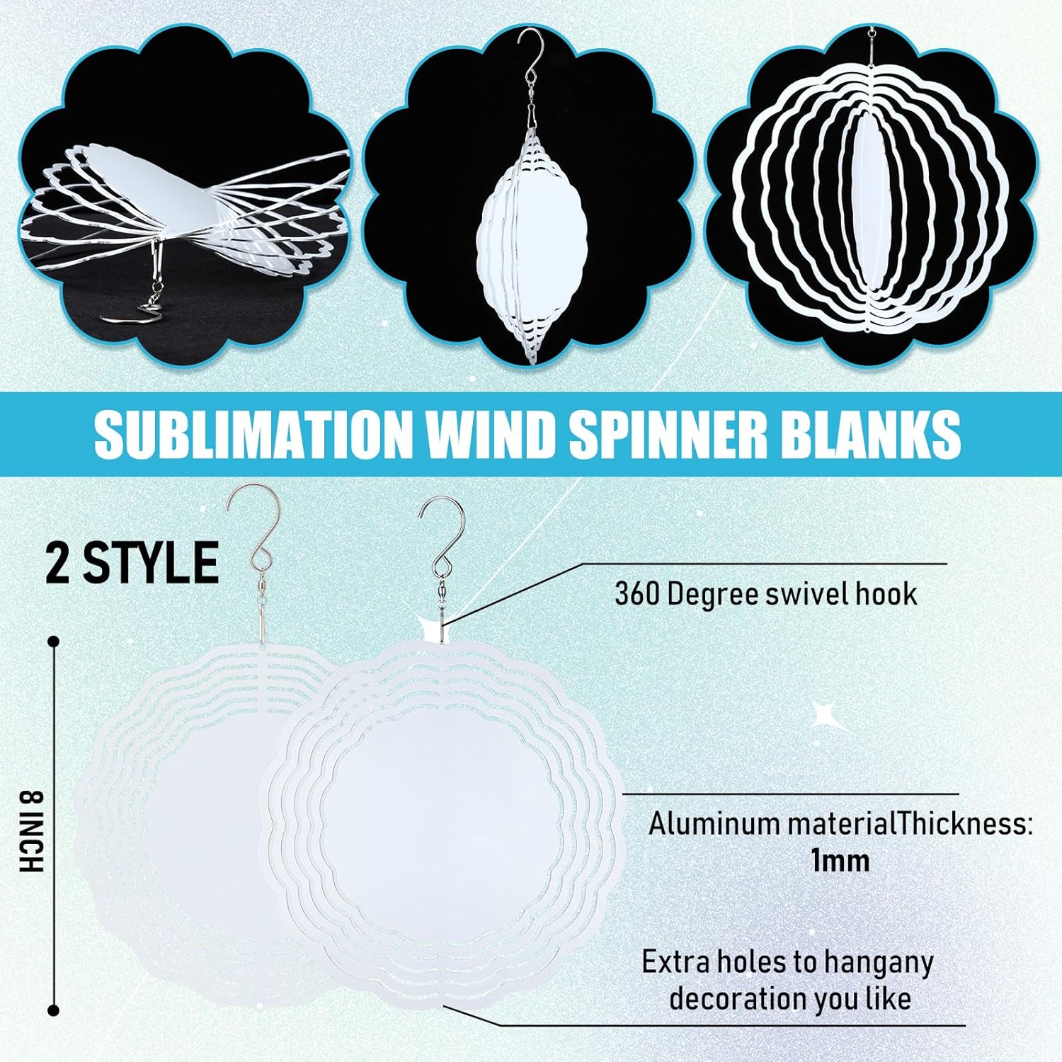 16 Pack 8 Inch Sublimation Wind Spinner Blanks 3D Aluminum Wind Spinners Hanging Wind Spinners DIY Crafts Ornaments Bulk for Indoor Outdoor Garden Yard Window — image 2