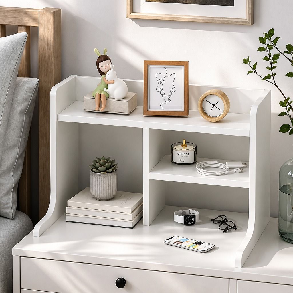 HYGGO White Nightstand Drawer Shelf Storage Tray Wooden Knob Bedside Table Minimalist โ image 4