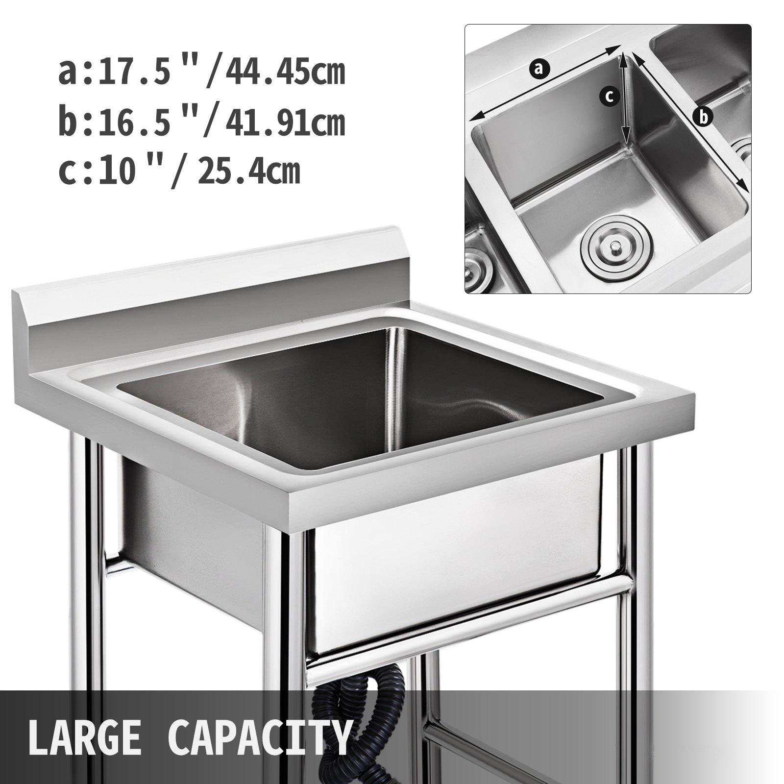 Handmade Sink Non-magnetic Stainless Steel Kitchen Sink Hand Made 1 Compartment 44.4 × 41.9 × 25.4 cm Capacity Huge Tub Sink for Farmhouse Cafe Shop Hospital — image 3