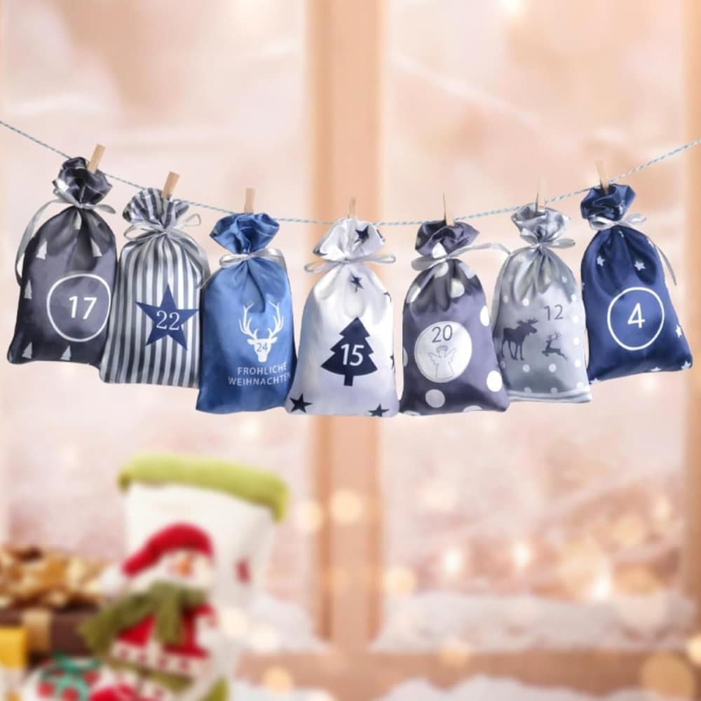 24 Christmas Calendar Bags, DIY Advent Calendar with Hanging Bags, Reusable Christmas Gifts, Blue — image 6
