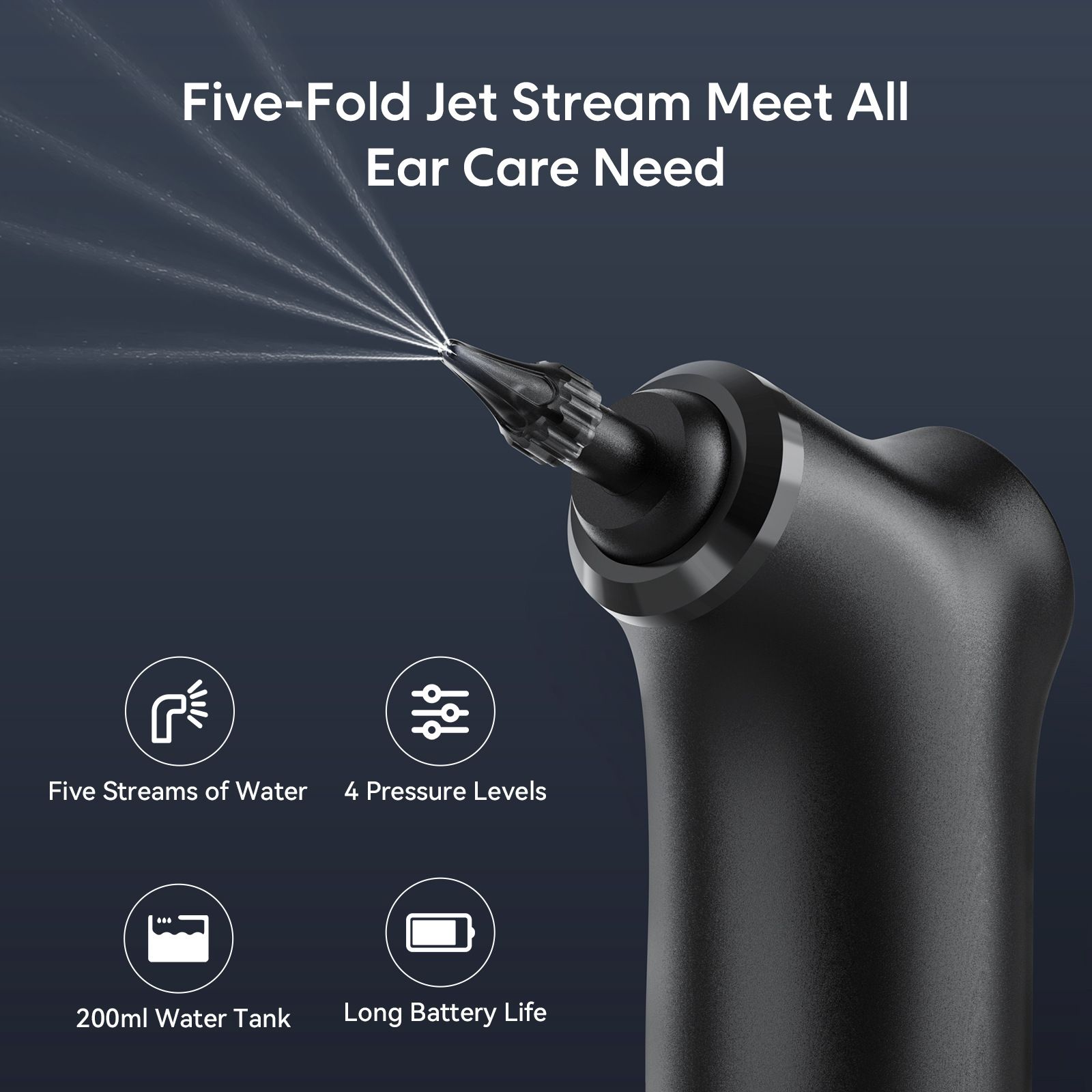 E30 Professional Electric Ear Irrigation and Ear Wax Removal Kit - Type-C Charging, 4 Pressure Levels, 200ML Tank & 10 Specialized Nozzles(9pcs 1-hole Nozzles — image 3