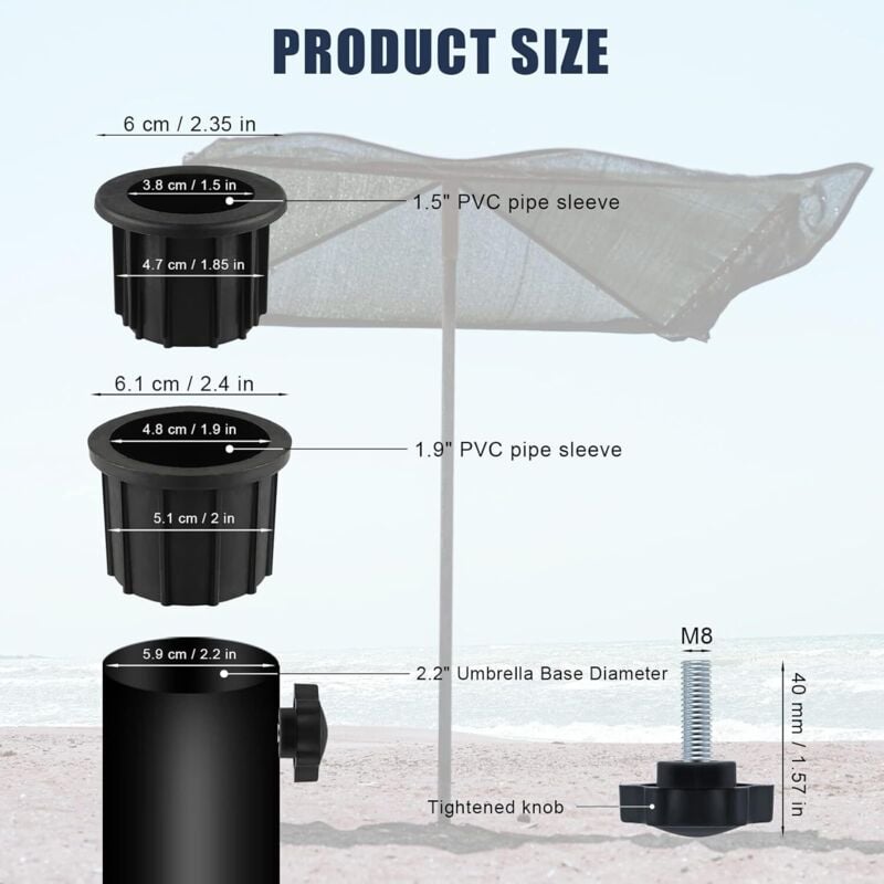 6-Piece Balcony Parasol Accessory Set Black - 4 Umbrella Hole Rings and 2 Hand Screws - Compatible with Outdoor Tables and Terraces โ image 2