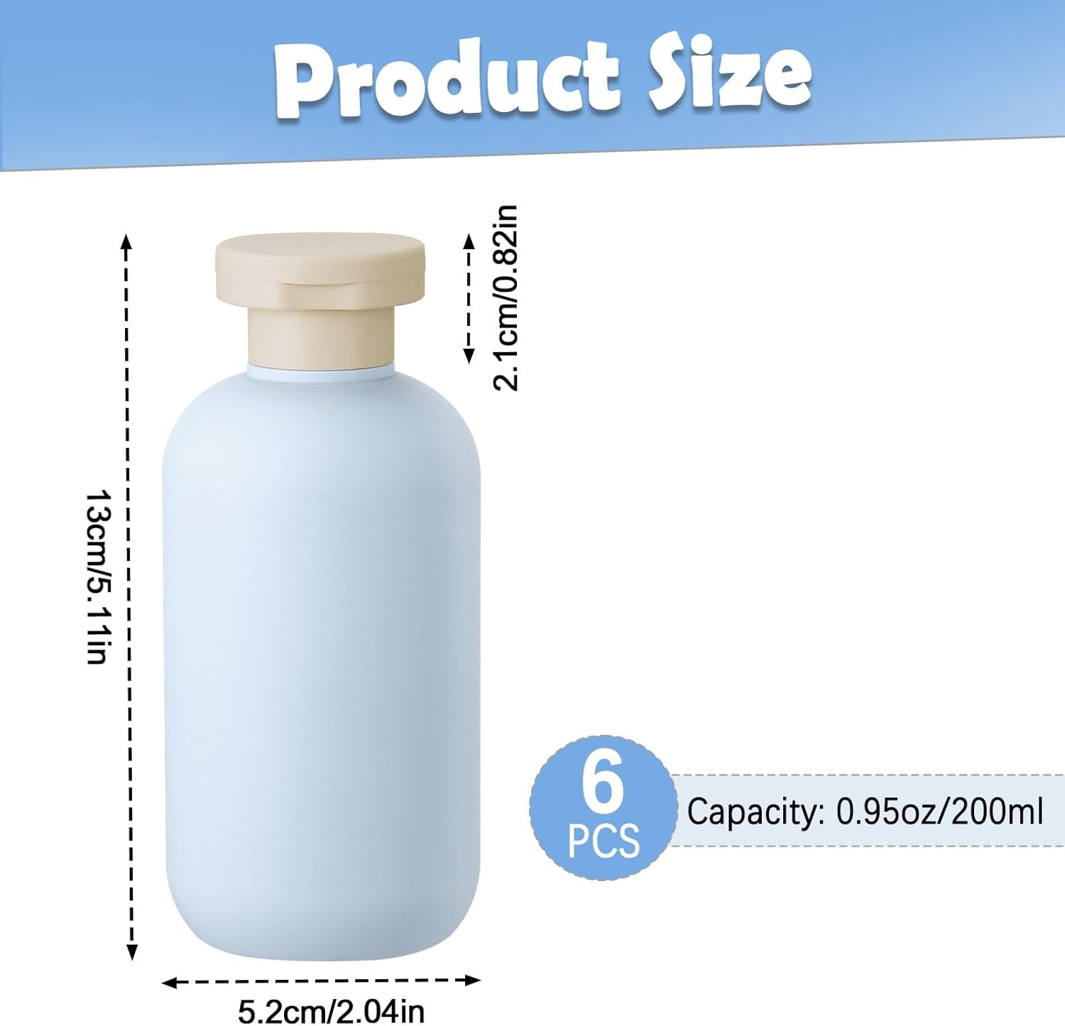 6 PCS Shampoo Travel Bottles, 200ml Refillable Travel Bottles Set for Toiletries,Empty Plastic Squeeze Bottles with Flip Cap for Conditioner, Lotions and — image 3