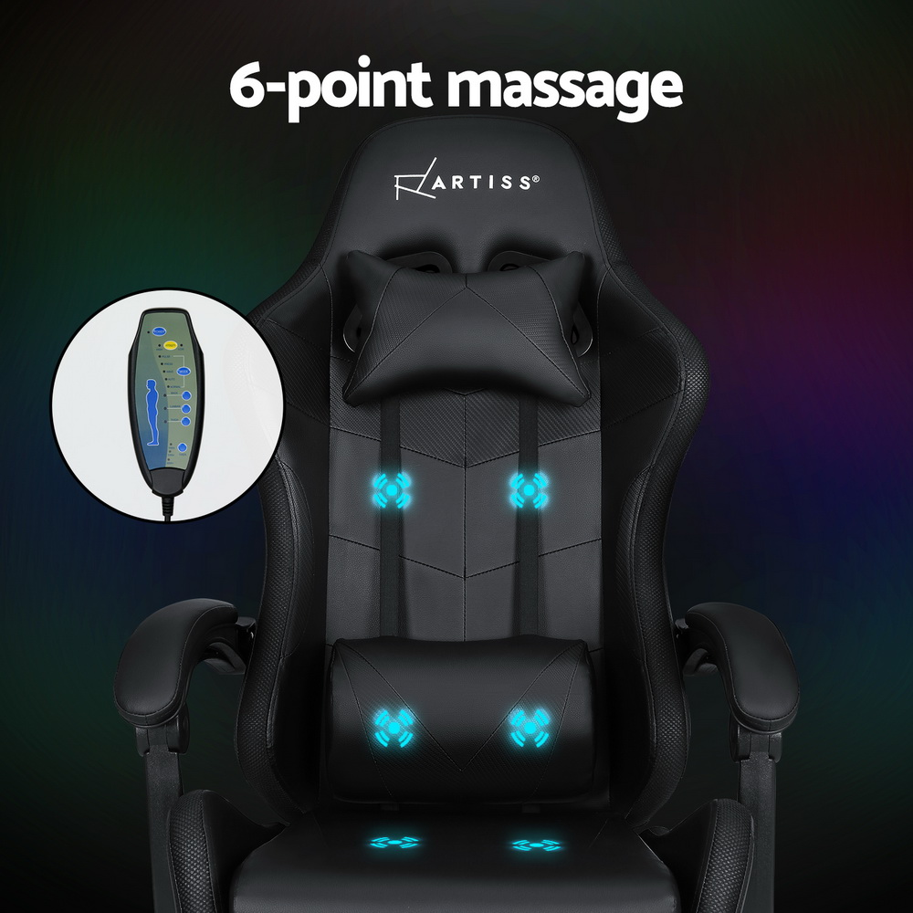 Artiss 6 Point Massage Gaming Office Chair 7 LED Footrest Black โ image 5