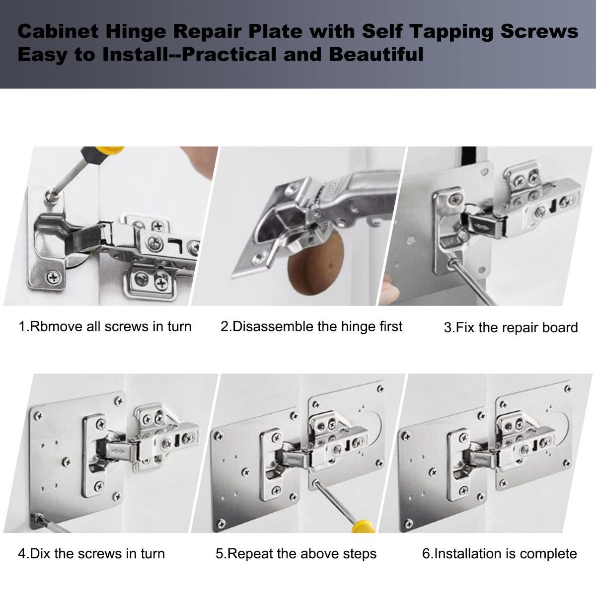 Cabinet Hinge Repair Plate Hinges Repair Fixing Plates Cabinet Repair Board | 6 PCS Stainless Steel Kitchen Cupboard Door Hinge Repair Brackets Kit, Cabinet — image 3