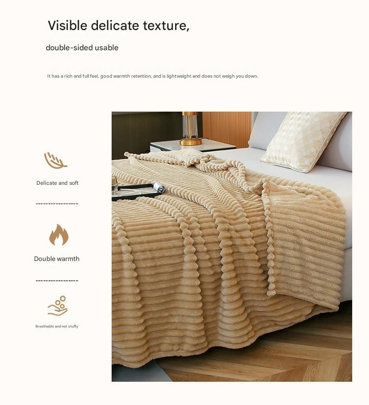 200*230cm Light Coffee Solid Colour Flannel Throw Blanket - Thick Double-Sided Fleece with Ribbed Texture - Soft throw blanket& Lightweight for Sofa, Bed — image 6