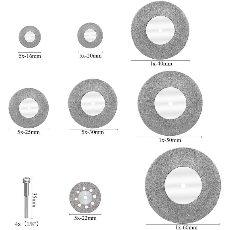 32pcs Mini Diamond Cutting Disc with 4pcs Mandrels Cutting Disc Mini Cutting Discs for Glass/Precious Stone/Wood/Metal/Ceramic-16/20/22/25/30/40/50/60mm โ image 2