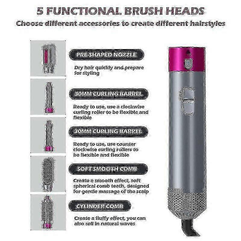 5-in-1 Hair Dryer Curler Straightener Blow Dryer Brush Pink — image 4