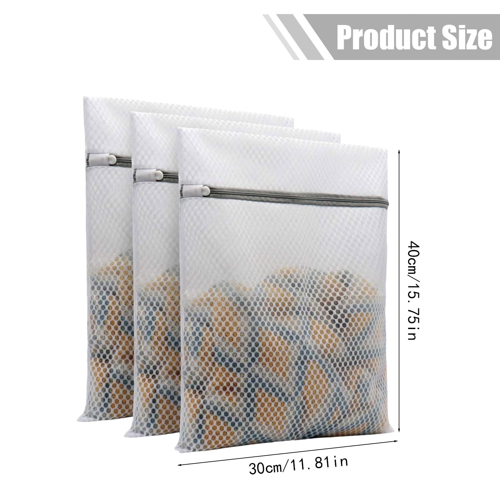 3 Pieces Honeycomb Delicates Laundry Bags, Zippered Mesh Wash Bags for Cotton Clothes, Sheets and Shoes, White, 30 × 40 cm — image 4