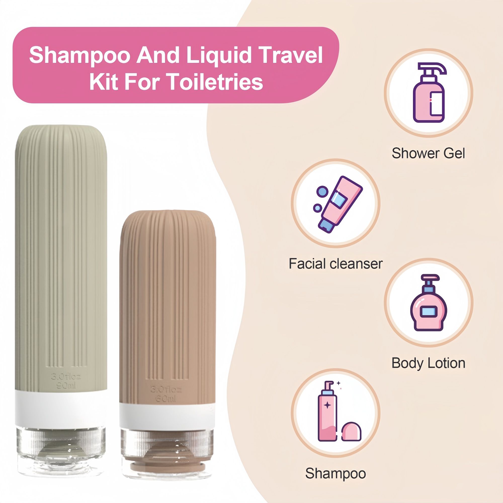 19 Pack Travel Bottles Set, Silicone Toiletry Bottles, Sunscreen Applicator & Refillable Perfume Spray Bottles, TSA Approved, Leak Proof Travel Accessories for — image 3