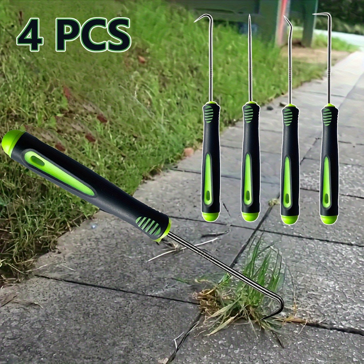 4pcs Heavy-Duty Metal Weed Removal Tool Set - Ergonomic Handles, Durable Steel Prongs - Ideal for Garden, Lawn, And Moss Removal Grass Green