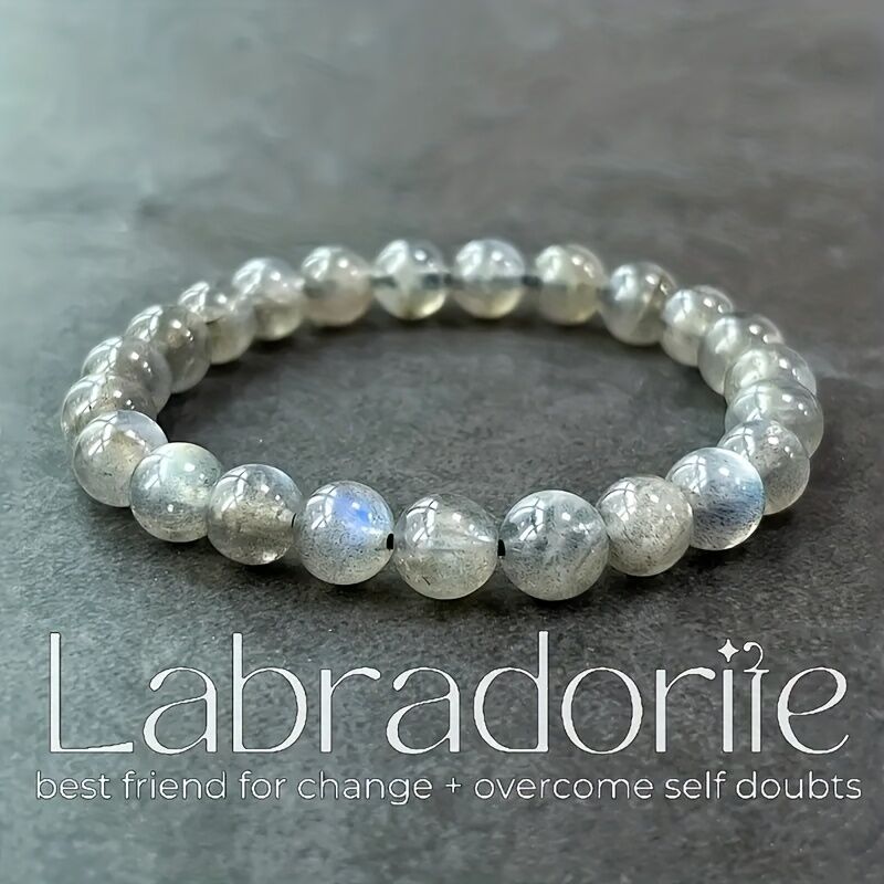 Natural Labradorite Bracelet - Handmade Bohemian-style Jewelry, Featuring Iridescent Stone with 8mm Beads, for Chakra and Positivity - A Labradorite Gemstone — image 5