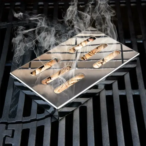 Stainless Steel BBQ Smoker Box, Ventilated Wood Chip and Herb Box for Gas and Charcoal Grills, Silver, 20.5 cm โ image 2
