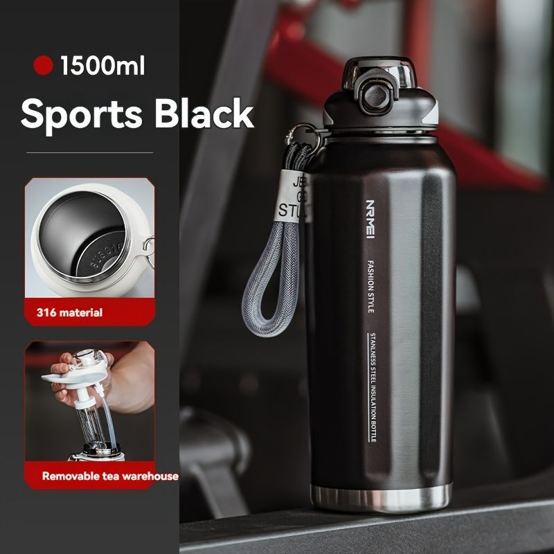 316 Stainless Steel Water Bottle Outdoor Insulated Bottle Sports Straw Bottle - White - Size 1000ml — image 4